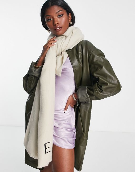 ASOS Design Monogram Scarf with R Initial in Light stone-Neutral