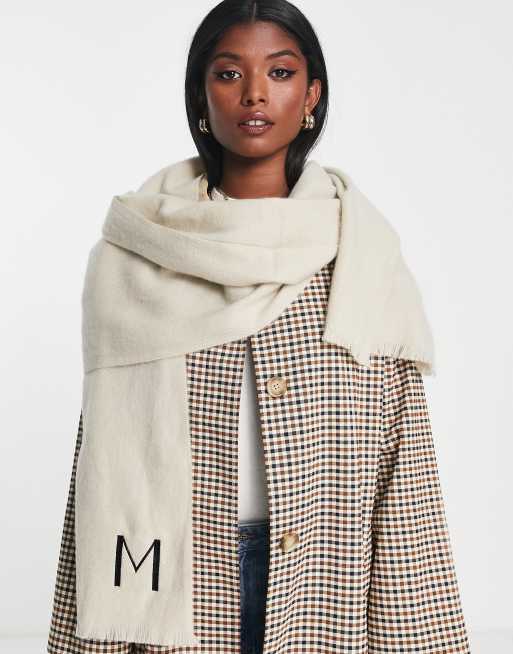 ASOS DESIGN monogram scarf with M initial in light stone | ASOS