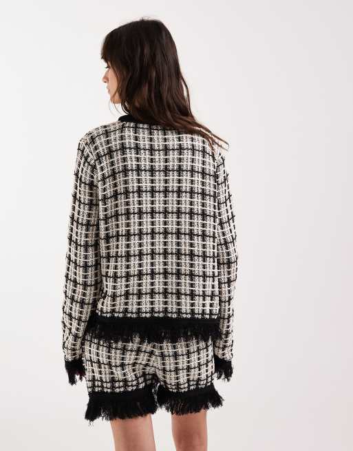 ASOS DESIGN - Monokrom cardigan i strikket tweed - Del af sæt, 2 af 4