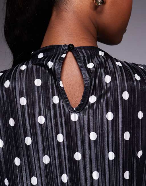 ASOS DESIGN - Monokrom langærmet minikjole i plissé med polkaprikker, 4 af 4