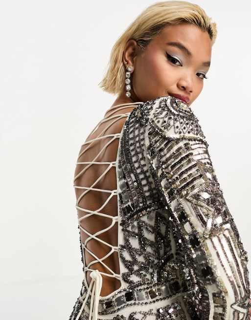 ASOS DESIGN - Monokrom langærmet minikjole med mosaikudsmykning, 2 af 4