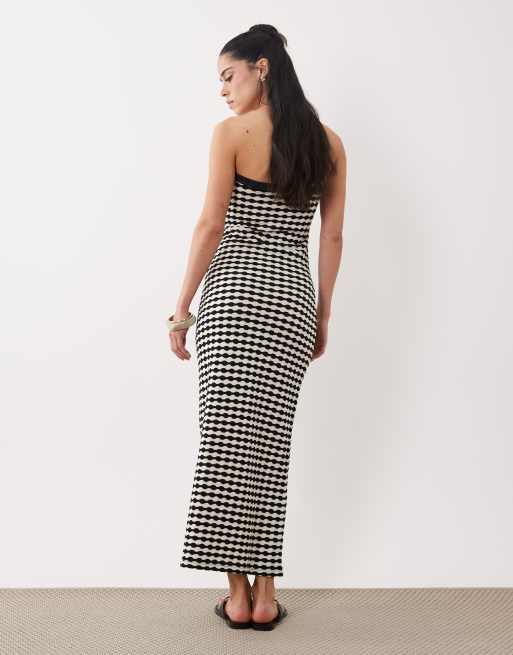 ASOS DESIGN - Monokrom maxikjole i jerseystrik med gingham-tern, 4 af 4