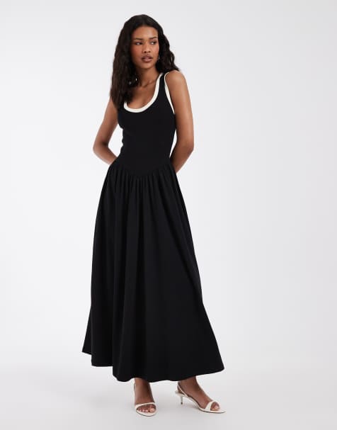 ASOS DESIGN - Monokrom midikjole med kantbånd i kontrastfarve - view 1