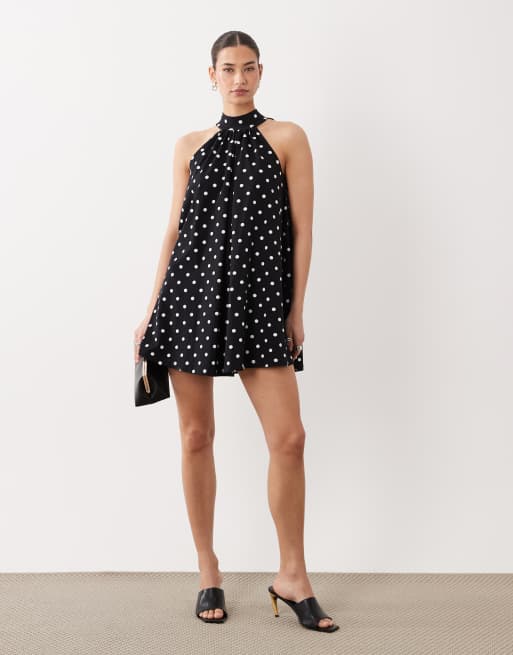 ASOS DESIGN - Monokrom minikjole med sløjfedetalje og polkaprikker , 3 af 4