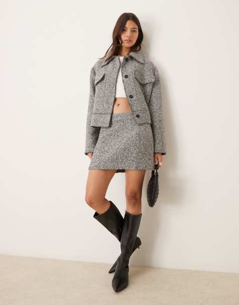ASOS DESIGN - Monokrom nederdel i bouclé - Del af sæt - view 1