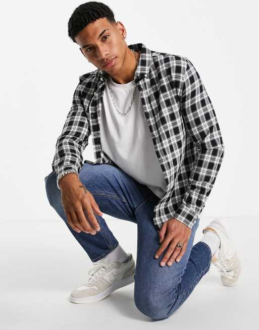 ASOS DESIGN - Monokrom og ternet skjorte i regular fit
