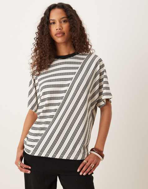 ASOS DESIGN - Monokrom oversized T-shirt med forskellige striber - view 1