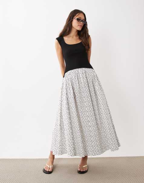 ASOS DESIGN - Monokrom ærmeløs hybrid-maxikjole med dyb rund hals og prikker - view 1
