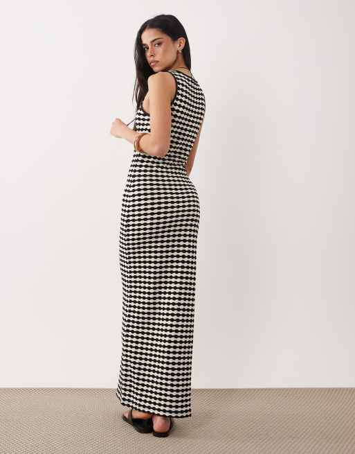 ASOS DESIGN - Monokrom ærmeløs midikjole med keyhole-udskæring i hæklet jersey, 4 af 4