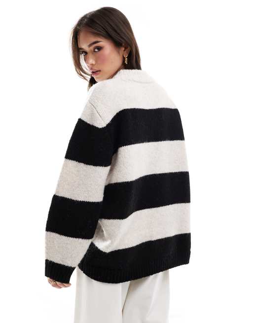 ASOS DESIGN - Monokrom stribet trøje i oversized pasform med rund hals og kurvet sømkant, 3 af 4