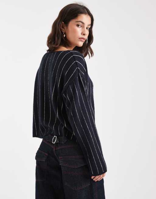 ASOS DESIGN - Monokrom stribet trøje med halsudskæring, 4 af 4
