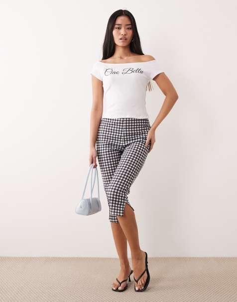 ASOS DESIGN - Monokrome caprileggings i jersey med gingham-print - view 1