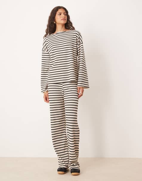 ASOS DESIGN - Monokromt sæt med vaffeltekstur og striber - view 1