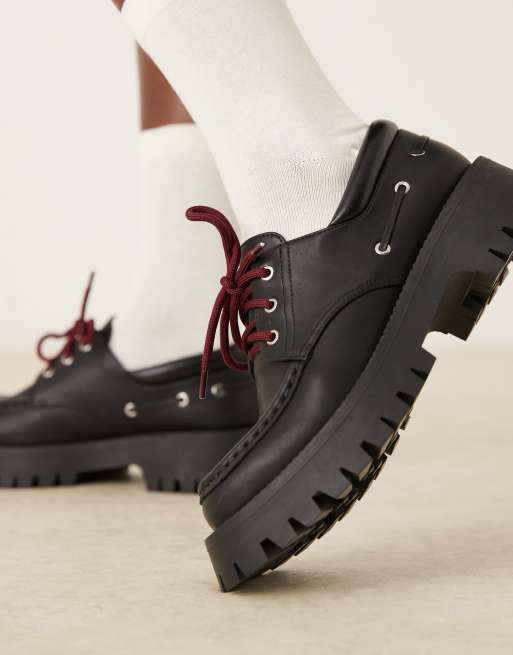 ASOS DESIGN - Monsoon - Chaussures bateau à semelle chunky et lacets - Noir, 2 de 4