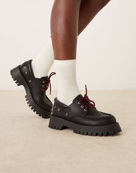 ASOS DESIGN Monsoon chunky lace up boat shoes in black - view 1