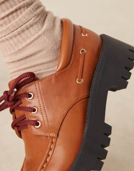 ASOS DESIGN Monsoon chunky lace up boat shoes in tan, 3 of 4