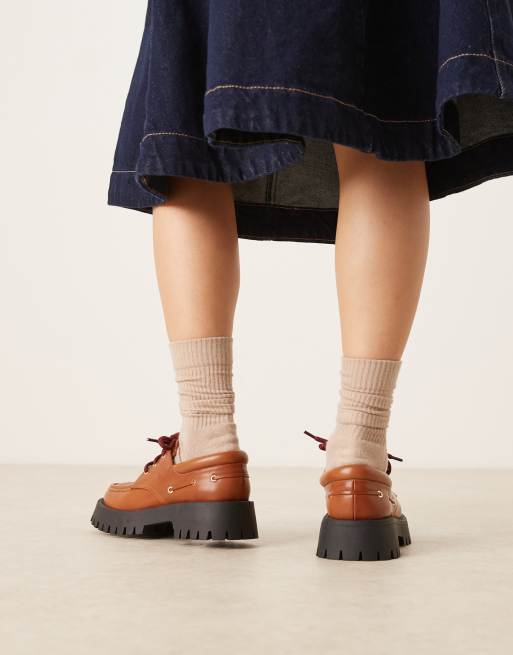 ASOS DESIGN Monsoon chunky lace up boat shoes in tan, 4 of 4