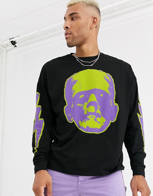 ASOS DESIGN Monsters Halloween oversized long sleeve t-shirt with chest and sleeve print
