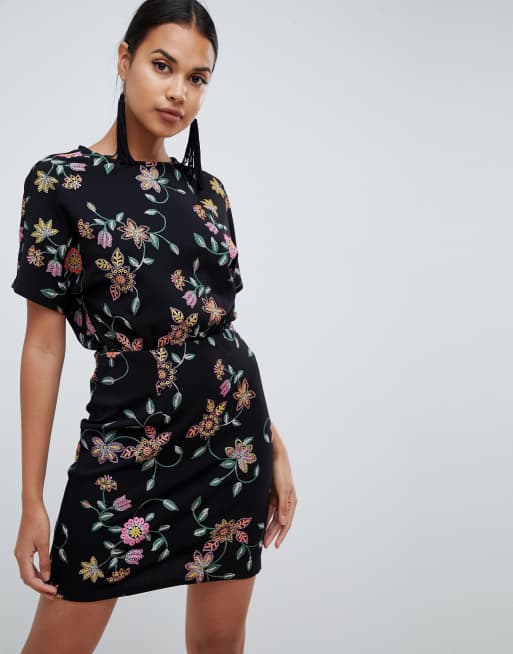 ASOS DESIGN – Mönstrad miniklänning med puff-tryck