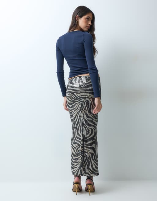 ASOS DESIGN mönstrad paljett-midi-kjol i zebramönster, 3 av 5