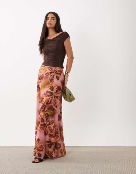ASOS DESIGN mönstrad stretch maxikjol med hel fåll i grönt och rosa blommigt - view 1