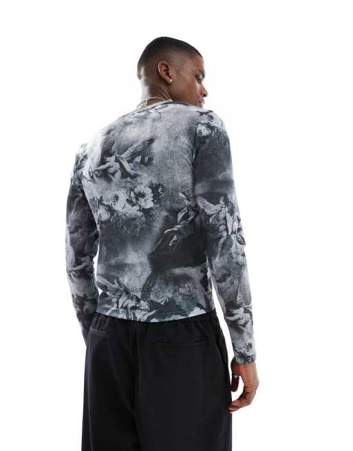 ASOS DESIGN – Mönstrad t-shirt med långa ärmar i muscle fit av mesh, 4 av 4