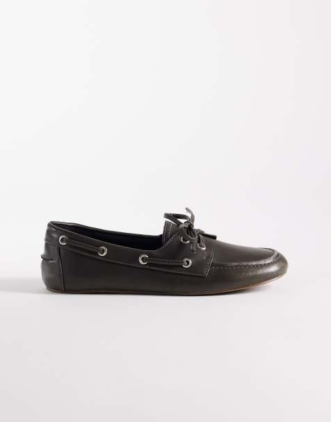 ASOS DESIGN Montague boat shoes in black burnish - view 1