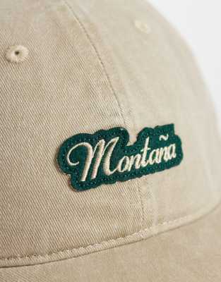 Asos Design Montaña Embroidered Cap In Neutral