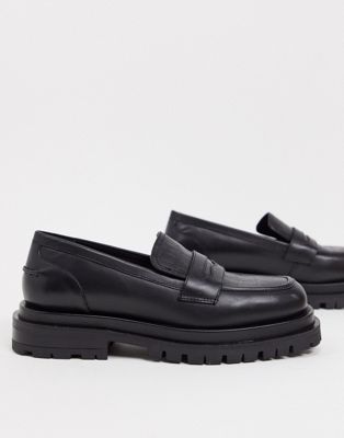 ASOS DESIGN Montana premium leather chunky loafers in black | ASOS