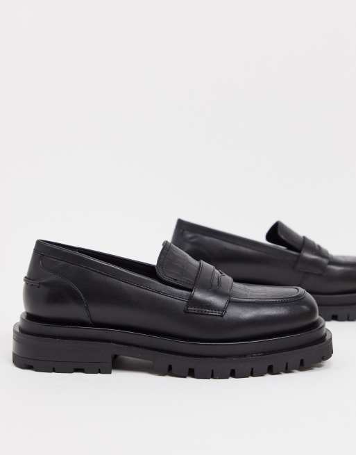 ASOS DESIGN Montana premium leather chunky loafers in black | ASOS