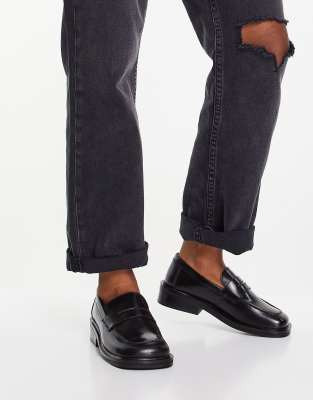 ASOS DESIGN black leather penny loafer