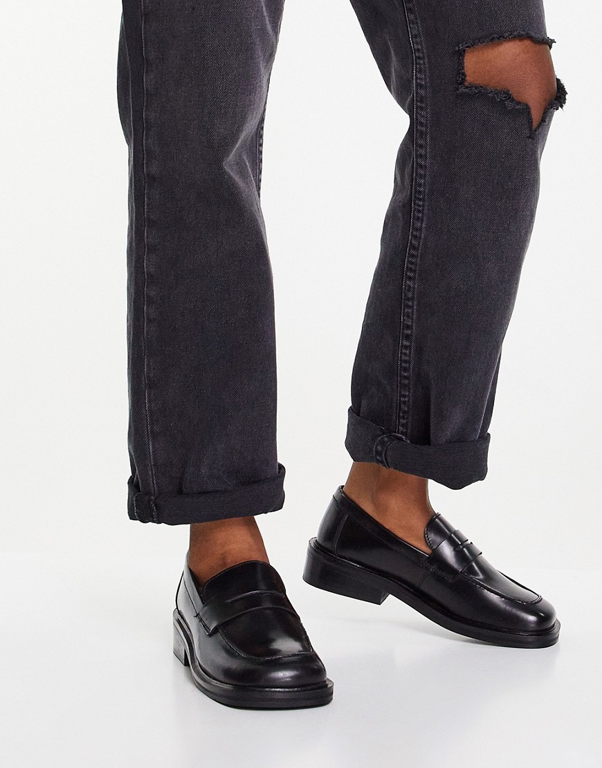Asos Design Monthly Leather Loafers In Black