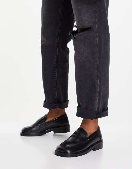 Asos black leather store loafers