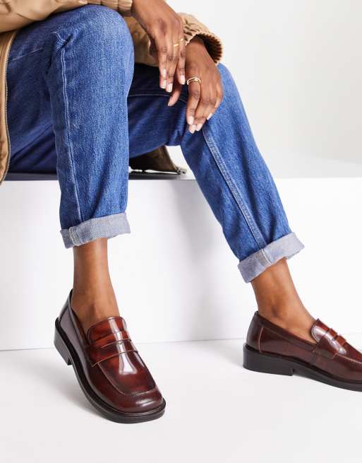 ASOS DESIGN - Monthly - Leren loafers in bruin
