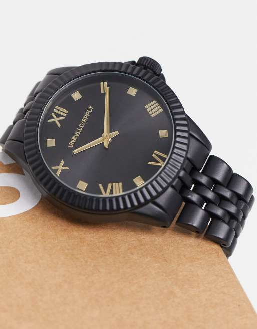 ASOS DESIGN Montre avec bracelet en m tal avec d tail dor Noir