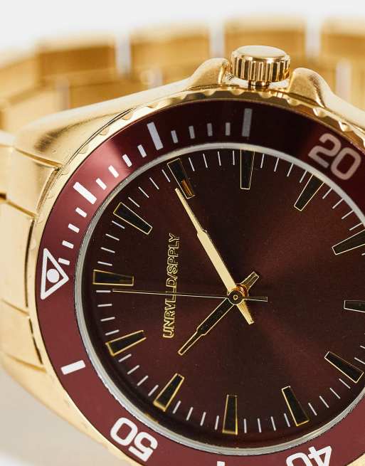 ASOS DESIGN - Montre bracelet avec cadran marron - Doré, 3 de 4