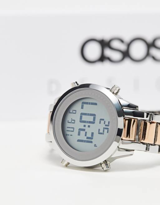 ASOS DESIGN - Montre-bracelet digitale unisexe avec détail or rose - Argenté, 2 de 4