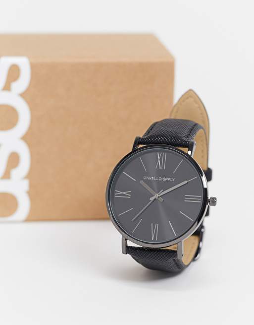 ASOS DESIGN Montre classique avec bracelet saffiano Noir ASOS