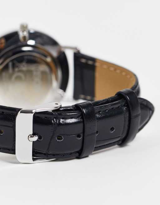 ASOS DESIGN - Montre classique avec cadran noir et bracelet en imitation cuir - Noir, 4 de 4
