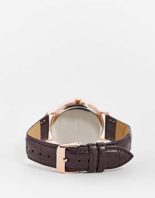 ASOS DESIGN - Montre classique avec détails or rose et bracelet en similicuir - Marron, 2 de 4