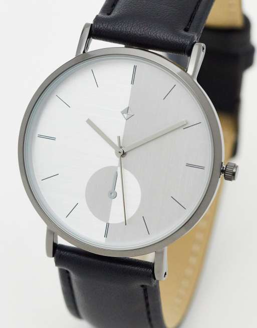 ASOS DESIGN Montre classique unisexe avec cadran blanc et bracelet en imitation cuir Noir