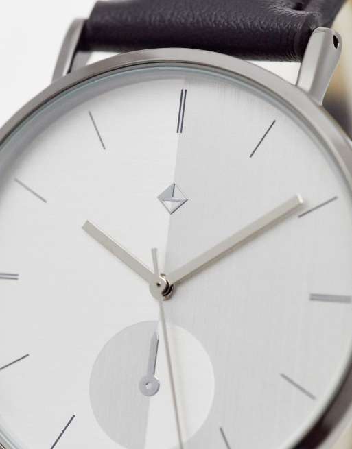 ASOS DESIGN - Montre classique unisexe avec cadran blanc et bracelet en imitation cuir - Noir, 2 de 4