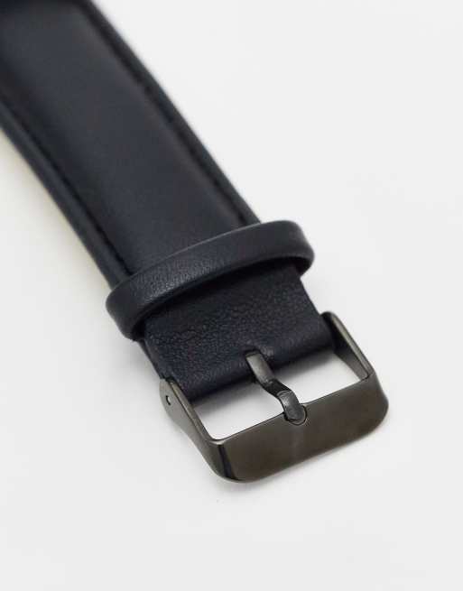 ASOS DESIGN - Montre classique unisexe avec cadran blanc et bracelet en imitation cuir - Noir, 4 de 4
