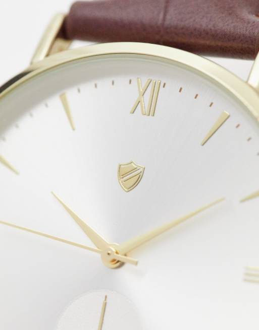 ASOS DESIGN - Montre classique unisexe avec cadran blanc et bracelet en similicuir effet croco - Marron, 2 de 4