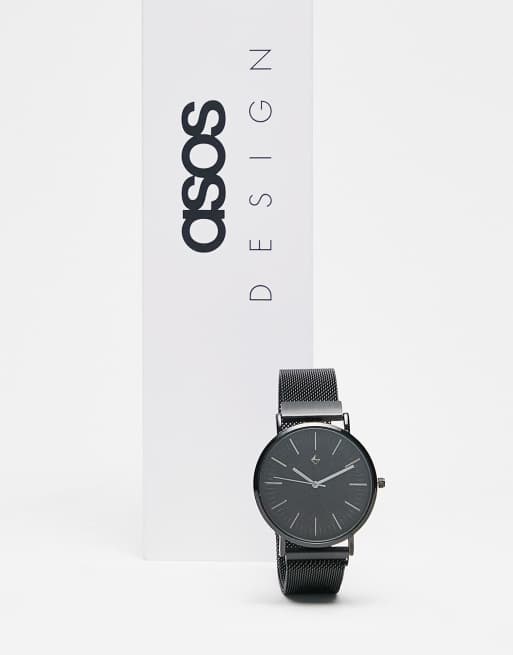 ASOS DESIGN Montre unisexe classique en acier inoxydable avec bracelet maille magn tique Noir mat