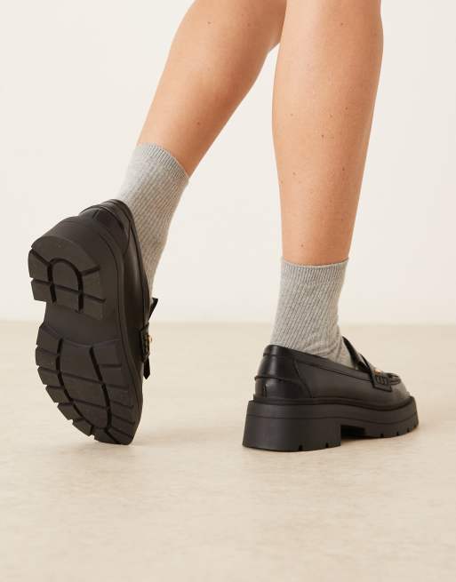 ASOS DESIGN Monty chunky fringe detail loafers in black