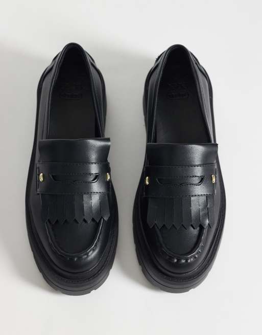 ASOS DESIGN Monty chunky fringe detail loafers in black, 3 of 4