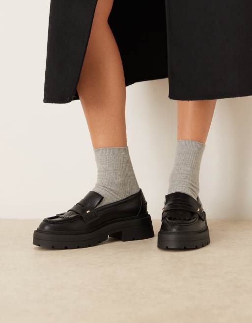 ASOS DESIGN Monty chunky fringe detail loafers in black