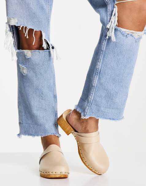 ASOS DESIGN Moon leather clog mules in buttermilk - view 1