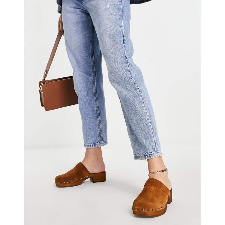 ASOS DESIGN Moon suede clog mules in tan